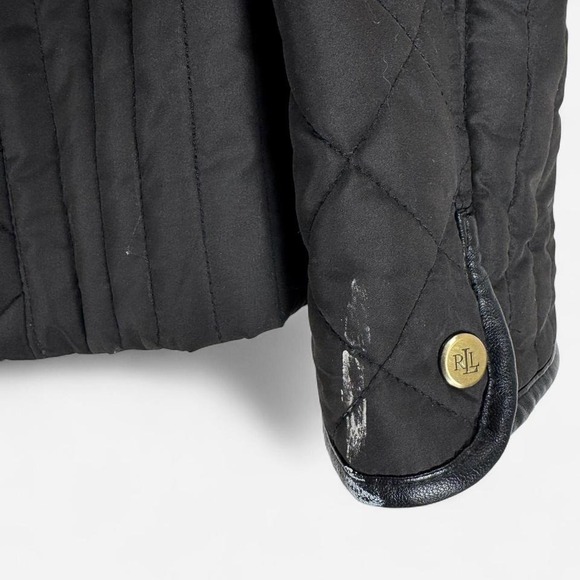 Ralph Lauren Quilted Jacket Womens Medium Black Snap Front Riding Coat - Picture 5 of 8